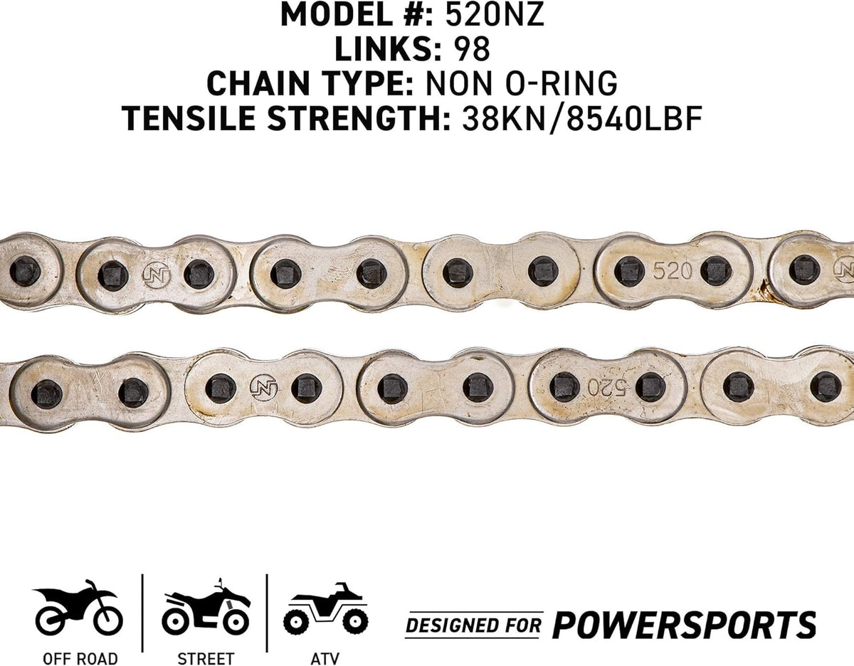 Drive Sprocket Chain Combo Front 13 Rear 40 Tooth 520NZ Standard 98 Links Pack of 2 K896388