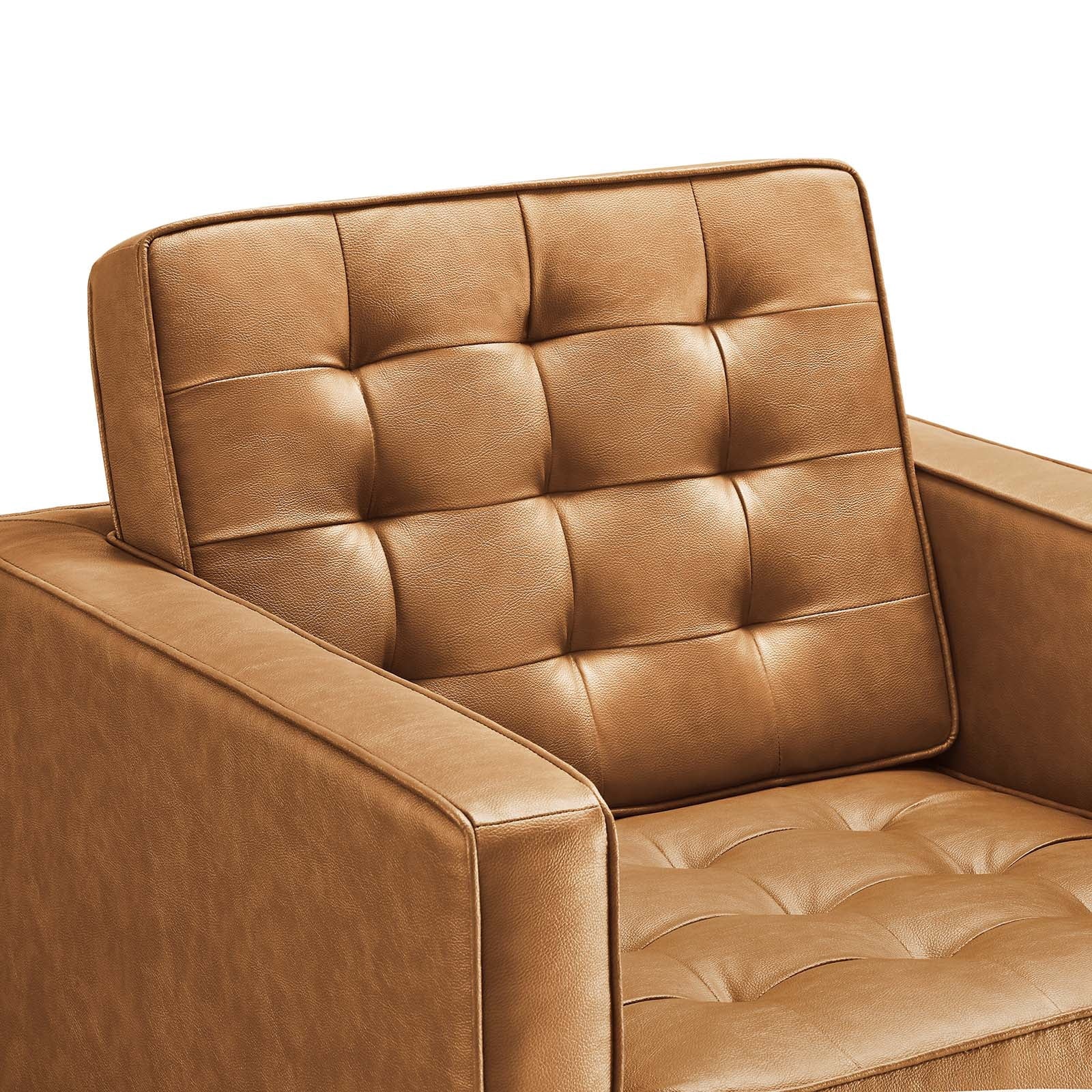 Silver Tan Tufted Vegan Leather Armchair B8072