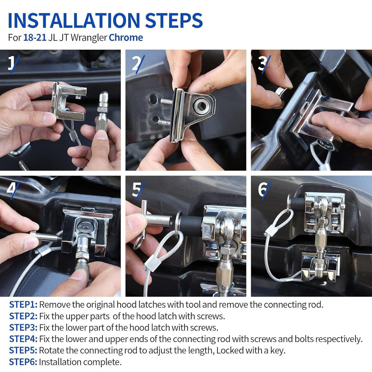 Hood Latches for Jeep Wrangler JL JT, Aluminum Alloy, Chrome, Pack of 2 D2991