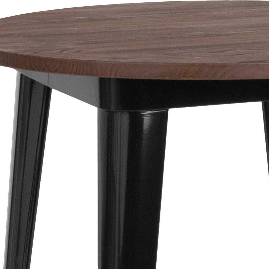 30 inch Round Metal Bar Height Table with Black Wood Top N68738