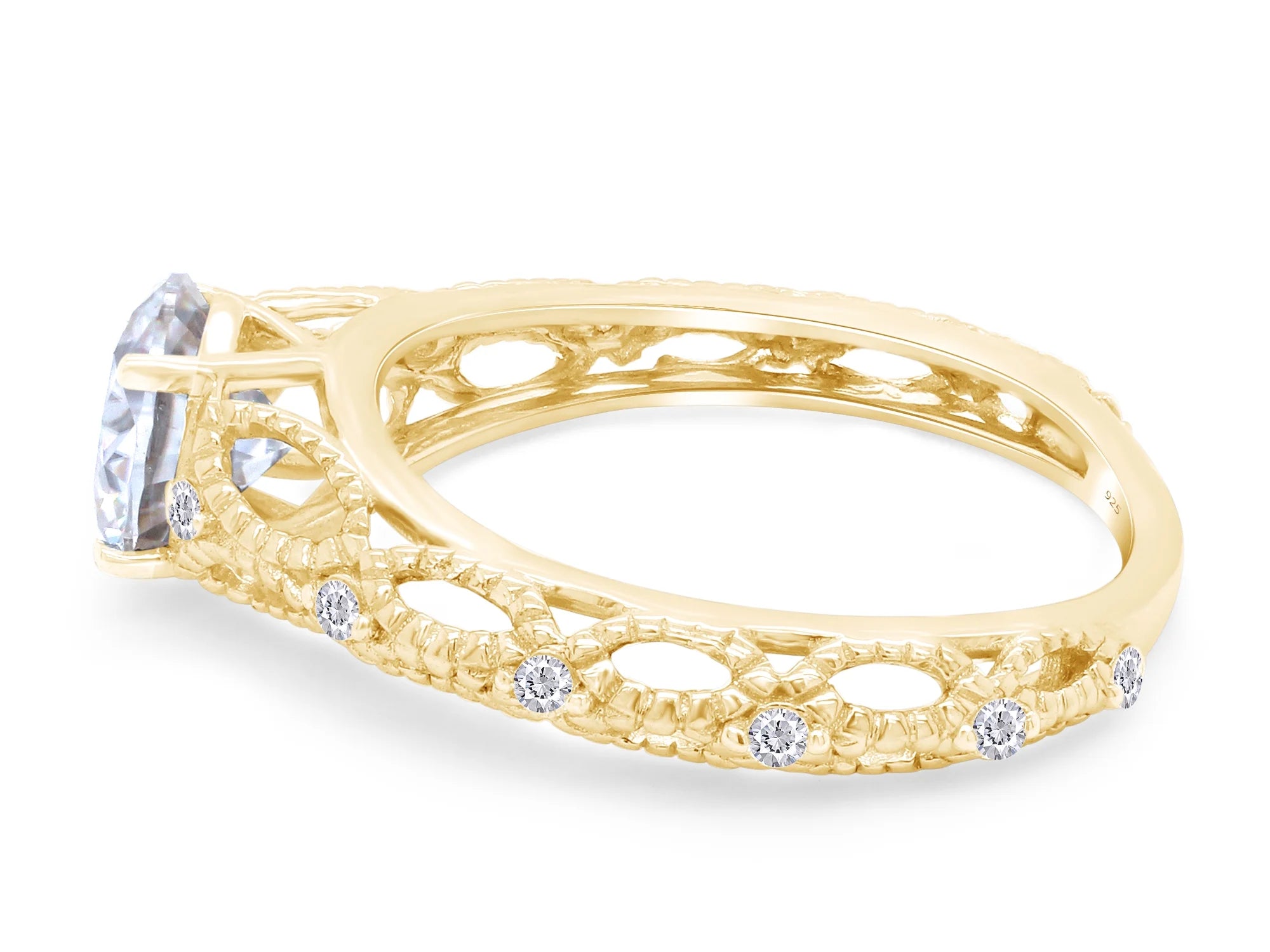 Twisted Solitaire Engagement Ring In 14K Yellow Gold Over Sterling Silver A614
