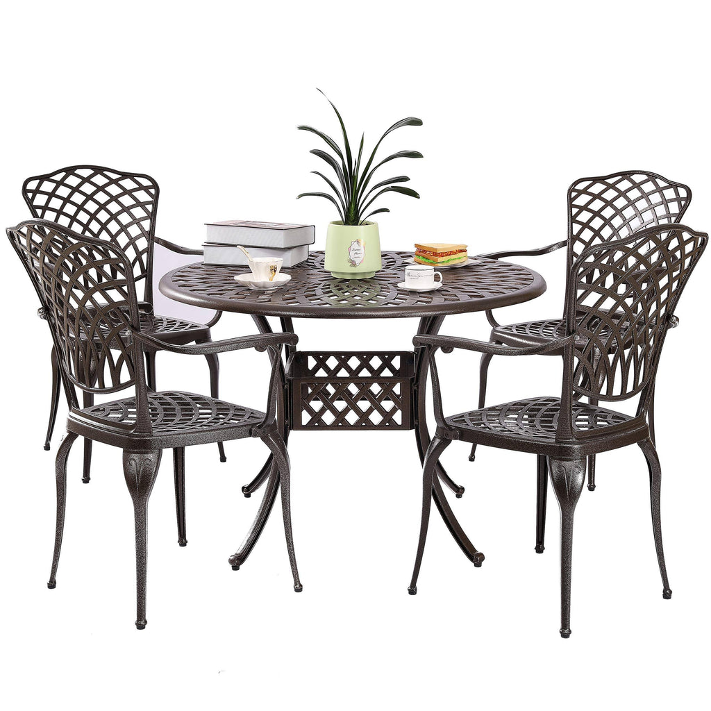 5-Piece Cast Aluminum Patio Dining Set with 4 Chairs O308692