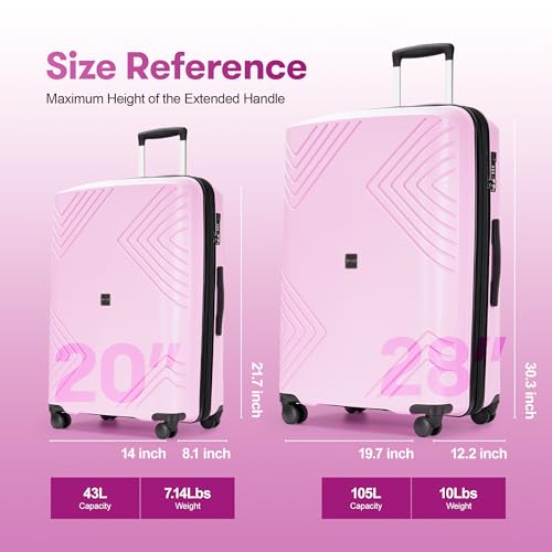 3 Piece Hardside Expandable Luggage Set with Wheels TSA Lock Light Pink U1299