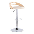 Chrome Natural Wood Cream PU Barstool O832748