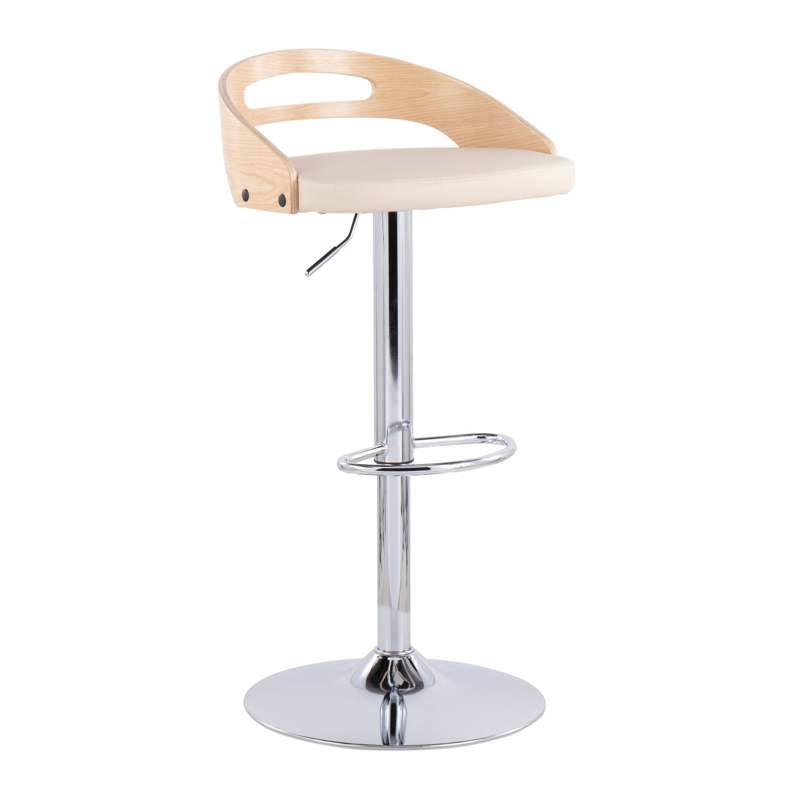 Chrome Natural Wood Cream PU Barstool O832748