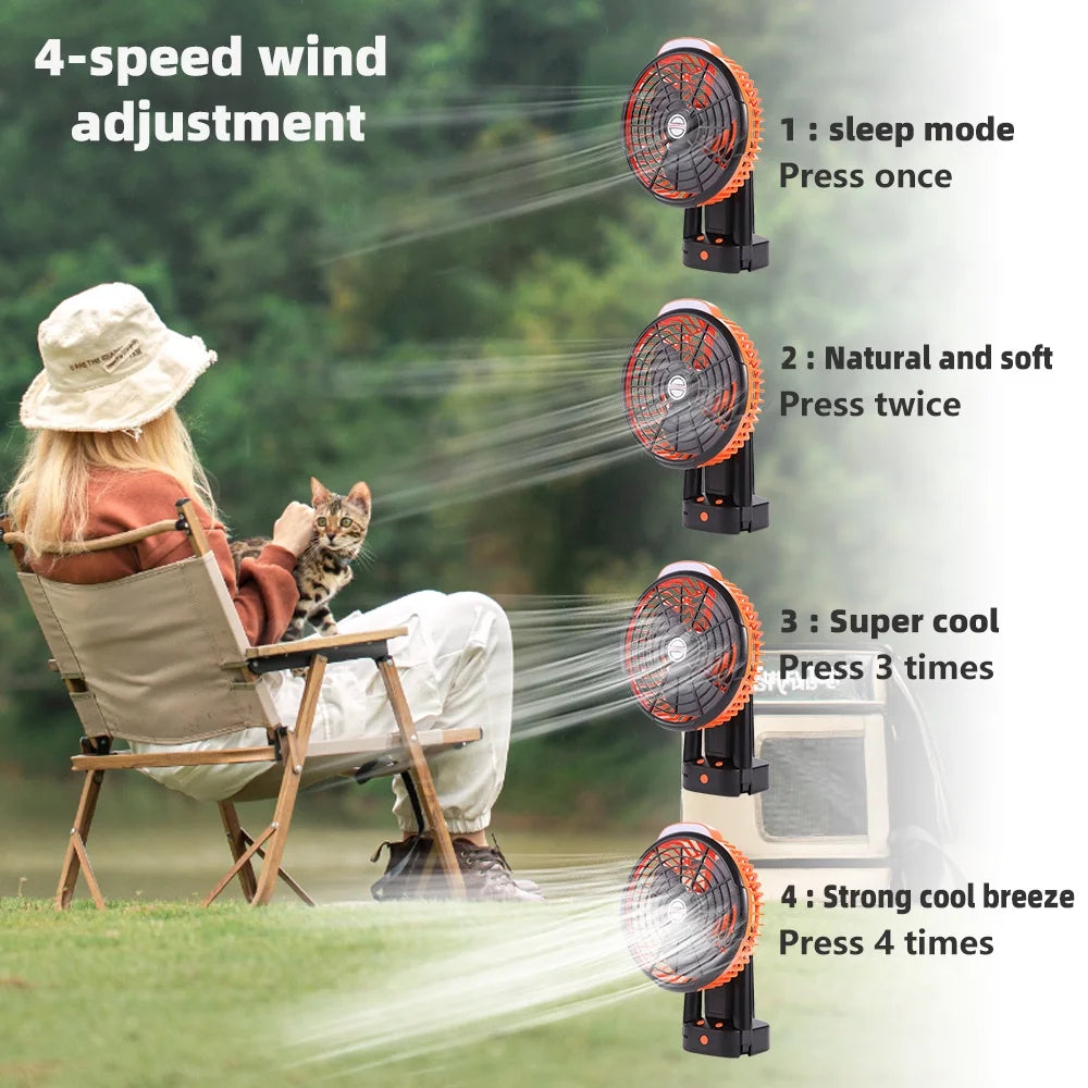 Camping Fan with LED Lantern, 270° Portable Rechargeable 8-Inch Desk Fan E50779
