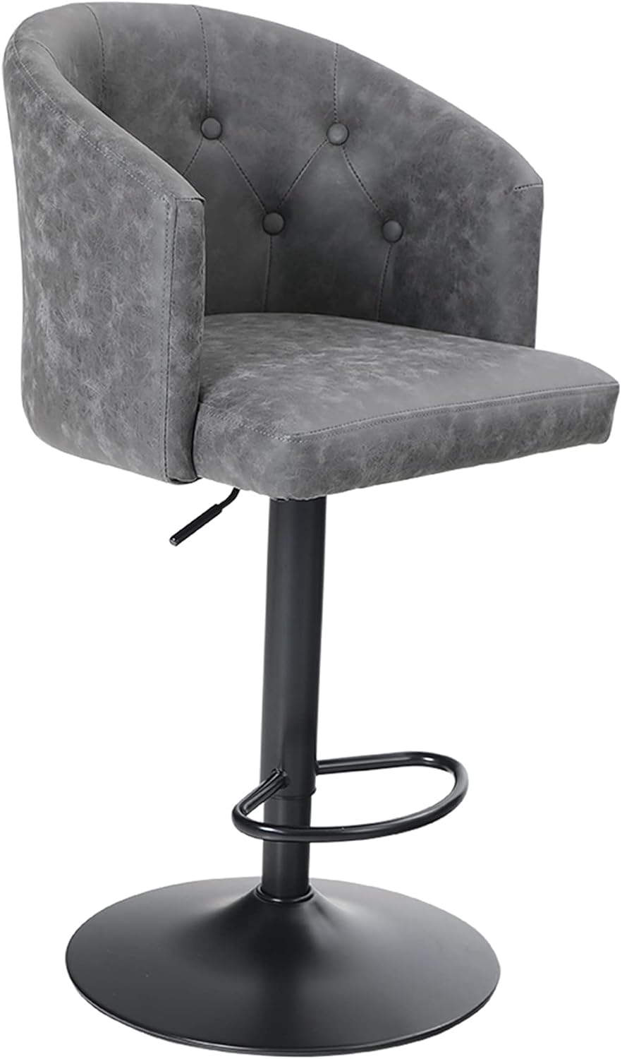 Grey PU Leather Swivel Bar Stool with Padded Back and Chromed Metal Base H413271