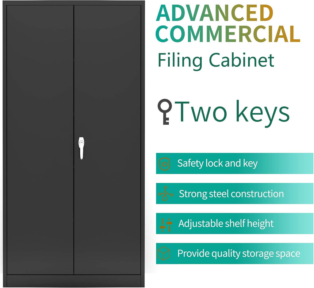 Black Steel Storage Cabinet with 2 Doors and 4 Adjustable Shelves C7761