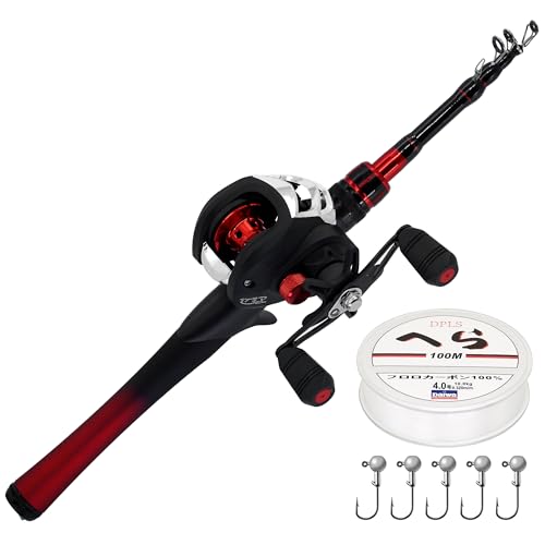Fishing Rod and Reel Combo Baitcasting Baitcast Reel 5 Foot Fiberglass Telescopic Rod with Fishing Line T59746