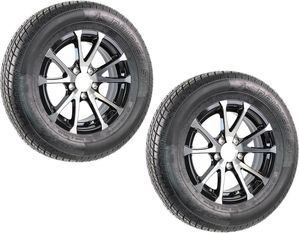 2-Pack Aluminum 5 Lug Trailer Wheel 12 in Black Rim ST145/R12 P182