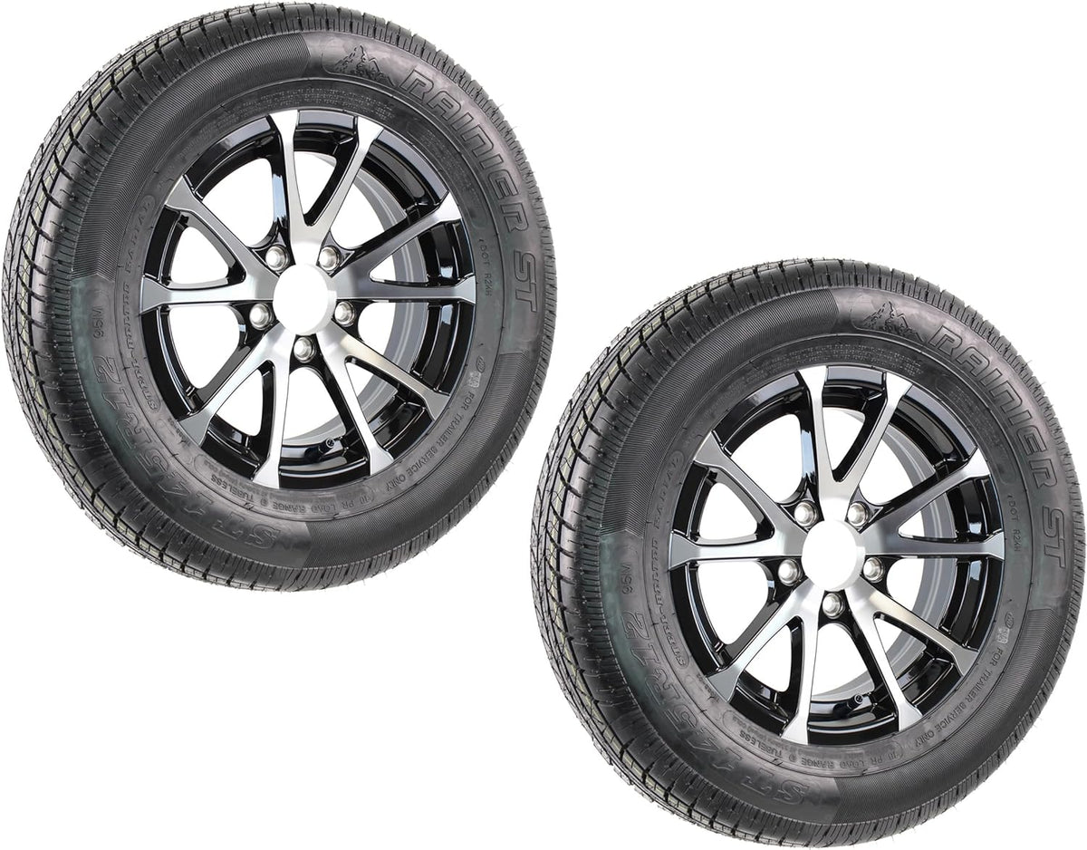 2-Pack Aluminum 5 Lug Trailer Wheel 12 in Black Rim ST145/R12 P182
