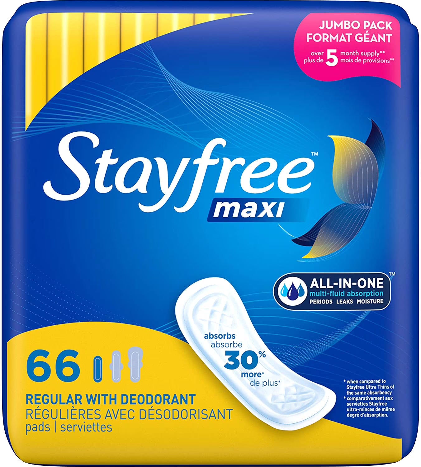 Stayfree Maxi Pads Regular Deodorant, 66 Count - Pack of 3 M62654