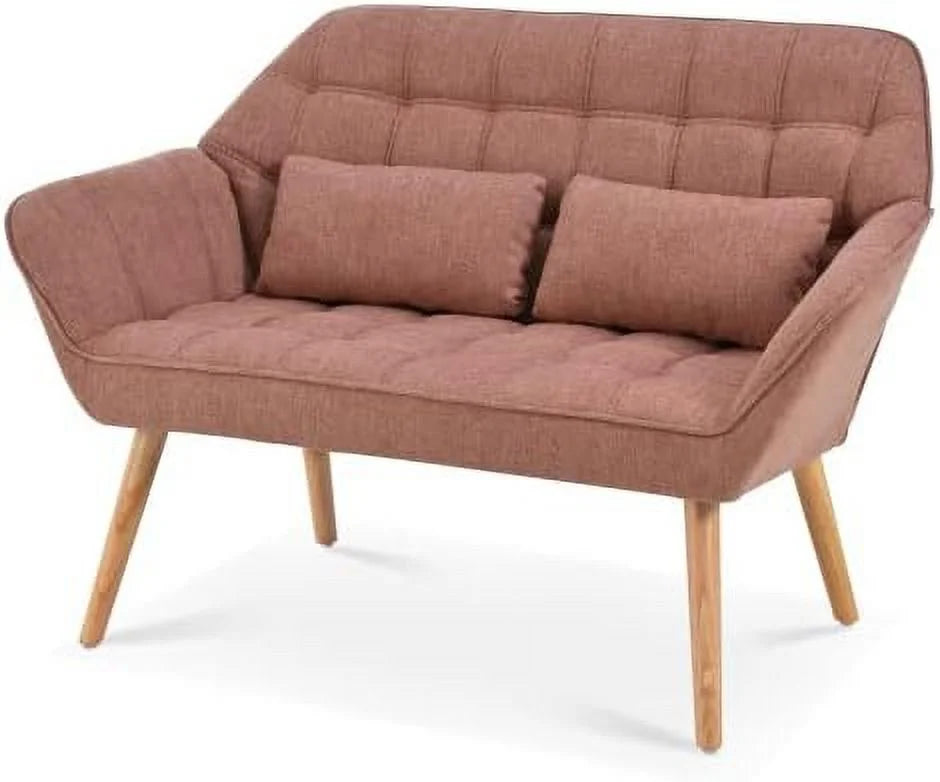 Blue Linen 2-Seat Loveseat Sofa with 2 Pillow T602