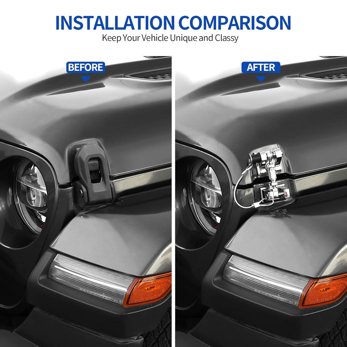 Hood Latches for Jeep Wrangler JL JT, Aluminum Alloy, Chrome, Pack of 2 D2991