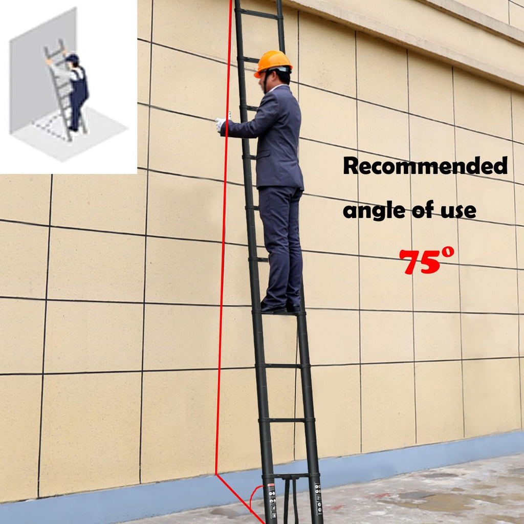 Compact 20FT Aluminum Telescoping Extension Ladder with 2 Detachable Roof Hooks P69725