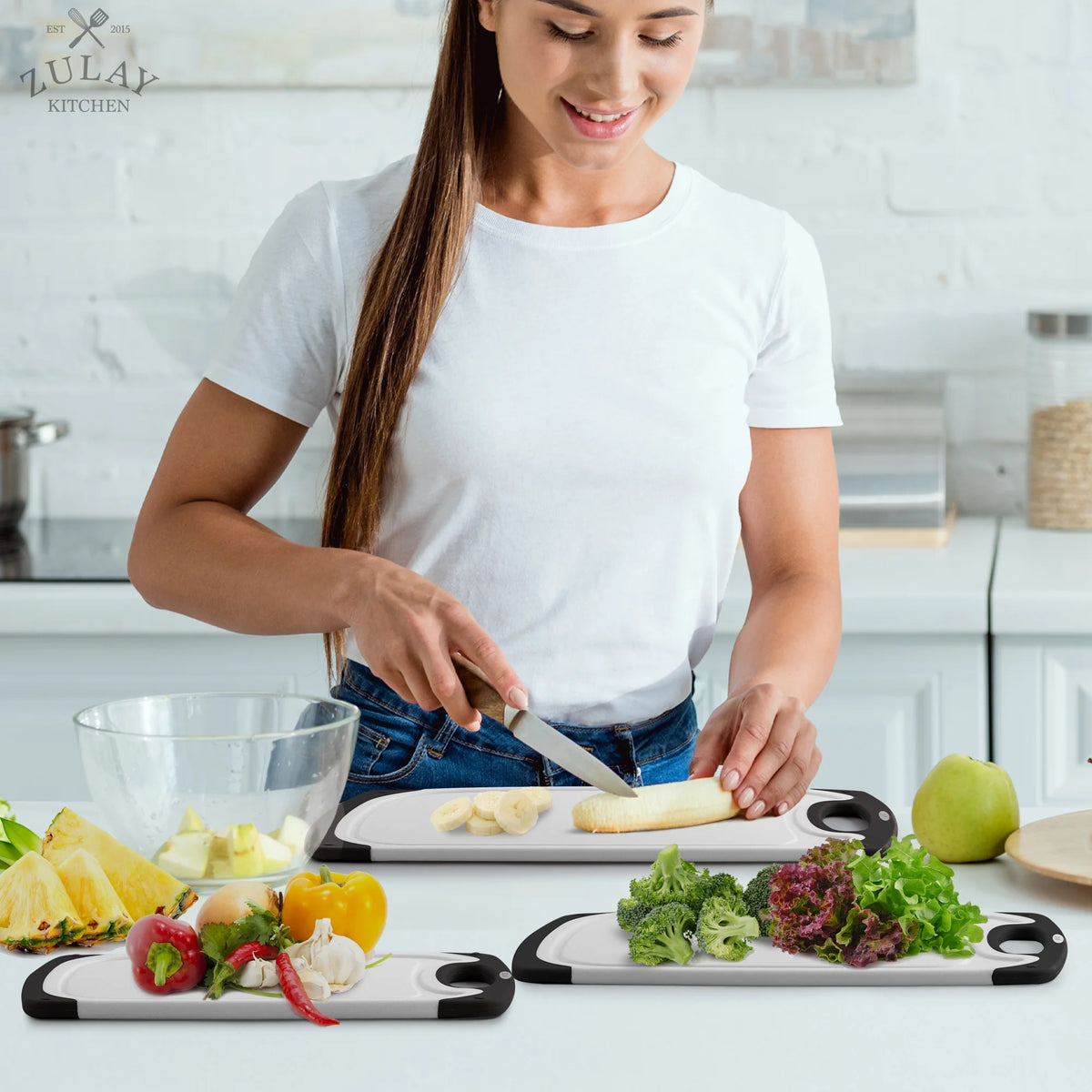 3-Piece Plastic Cutting Boards with Juice Grooves S5196