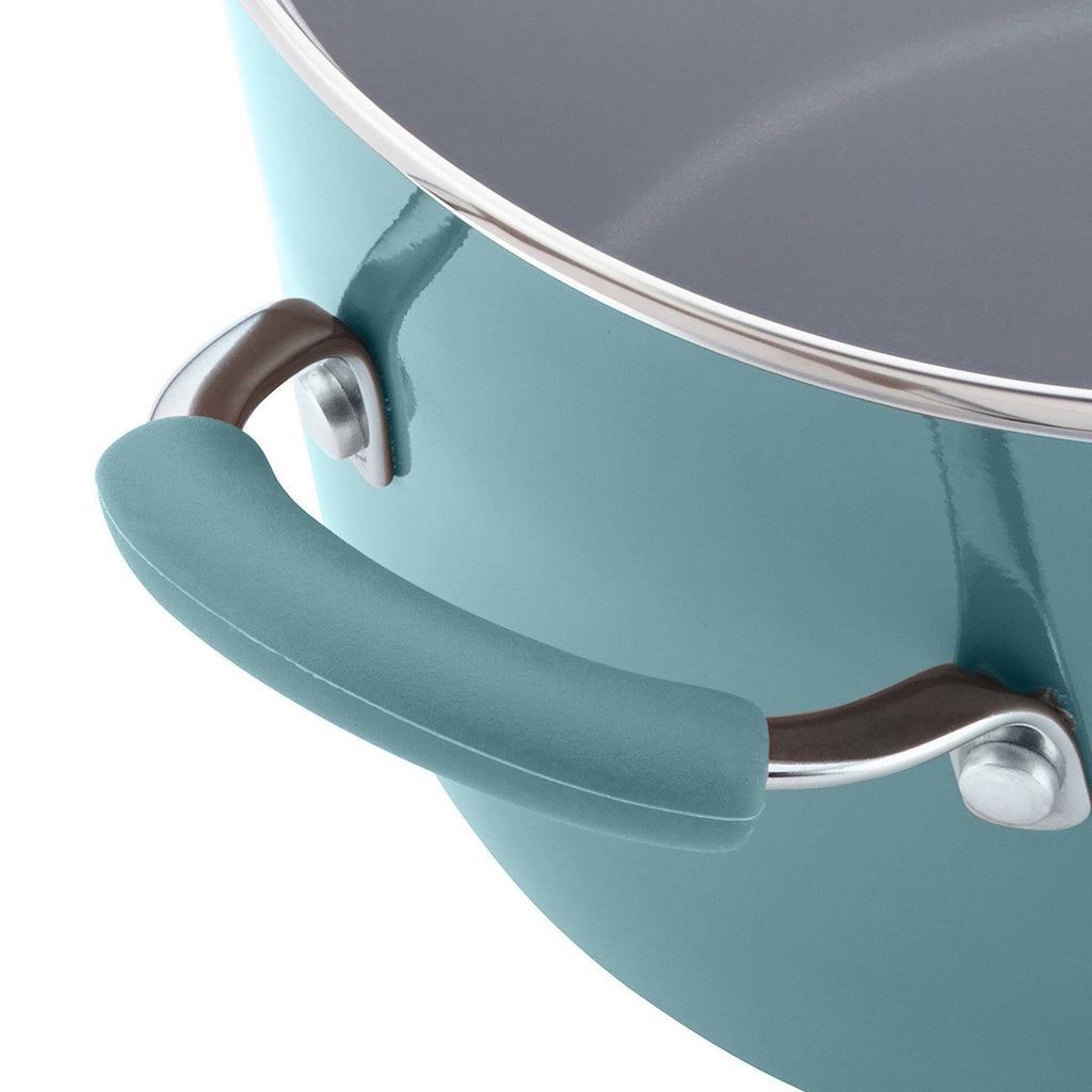 Hard Enamel Nonstick 8-Quart Covered Oval Pasta Pot with Pour Spout, Agave Blue G3209