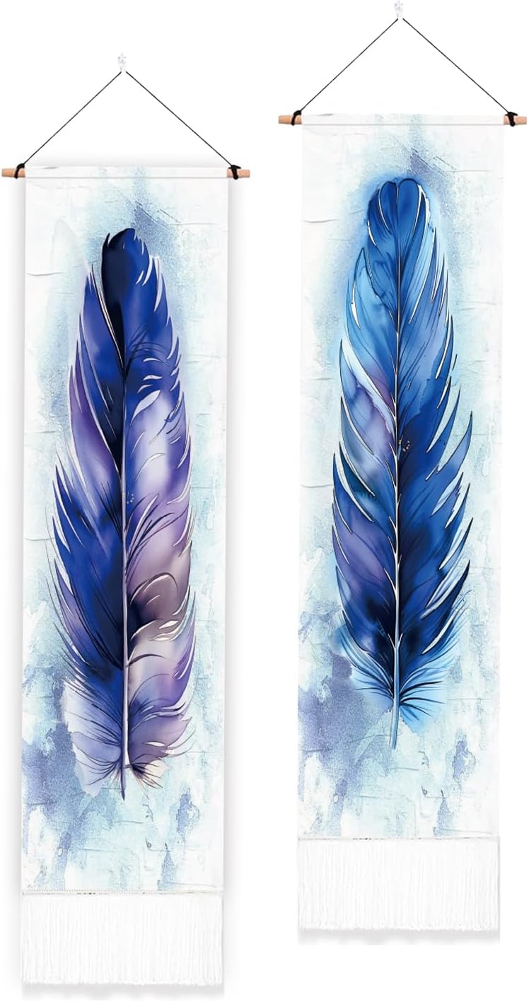 2 Pack Blue Feather Tapestry with Tassels G263148
