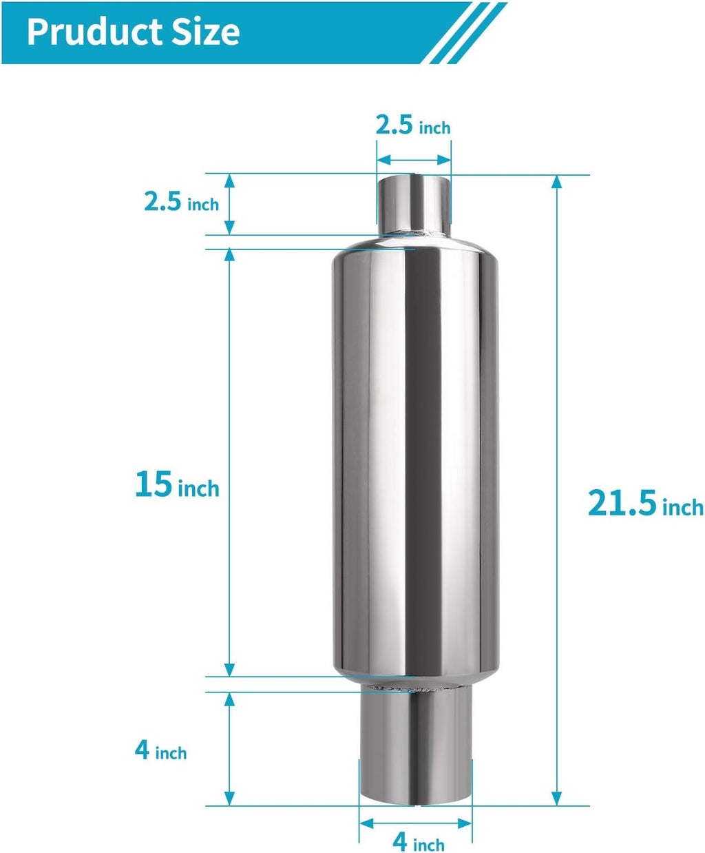 2.5" Inlet 4" Outlet Stainless Steel Muffler, 21.5" Overall Length, Pack of 2 C3506