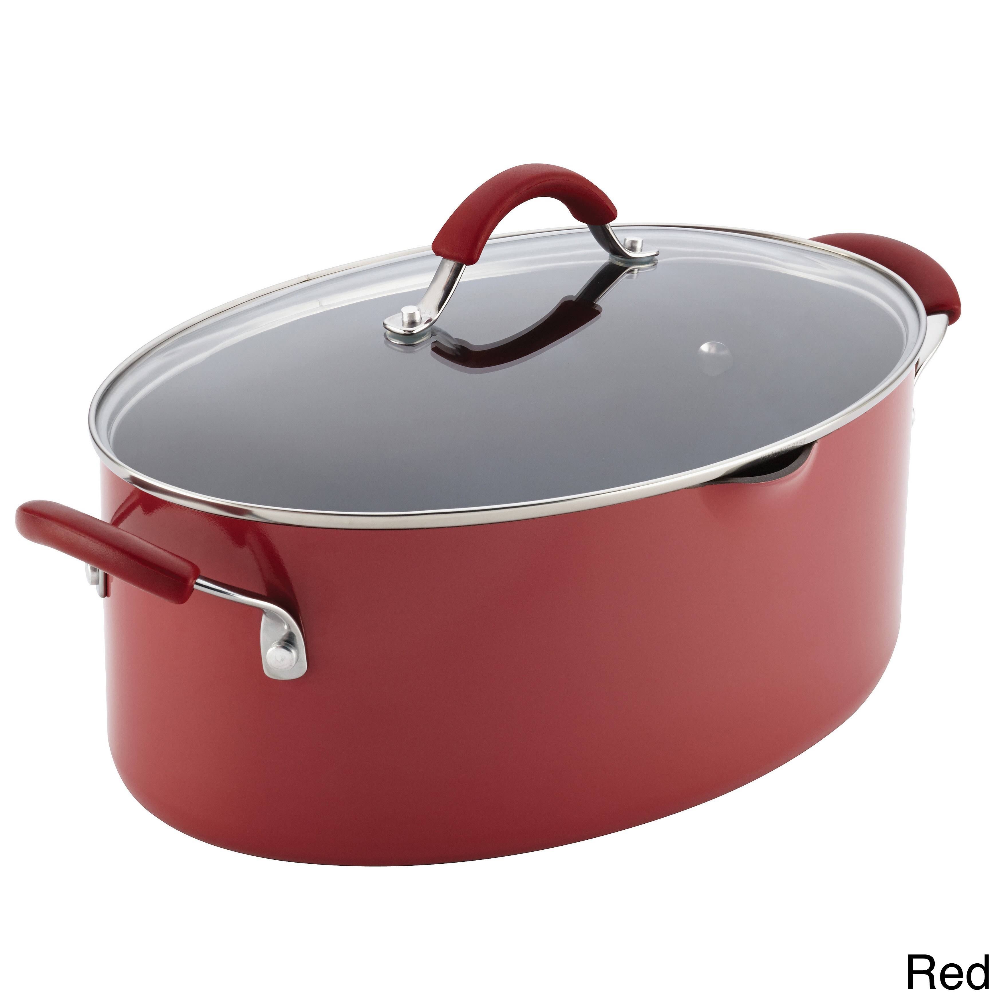 Hard Enamel Nonstick 8-Quart Covered Oval Pasta Pot with Pour Spout, Agave Blue G3209