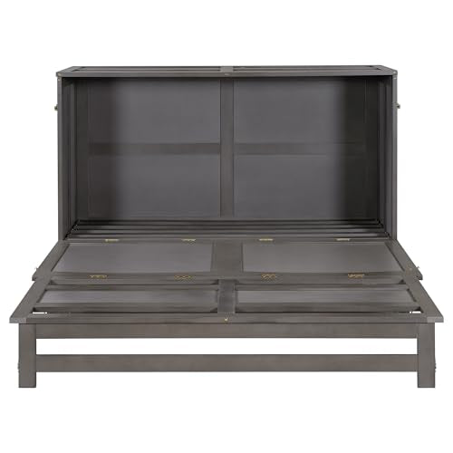 Gray Queen Size Murphy Bed with Storage Drawer W950