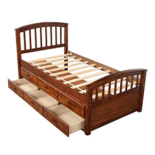 White Solid Wood Twin Platform Bed with 6 Drawers Q3818