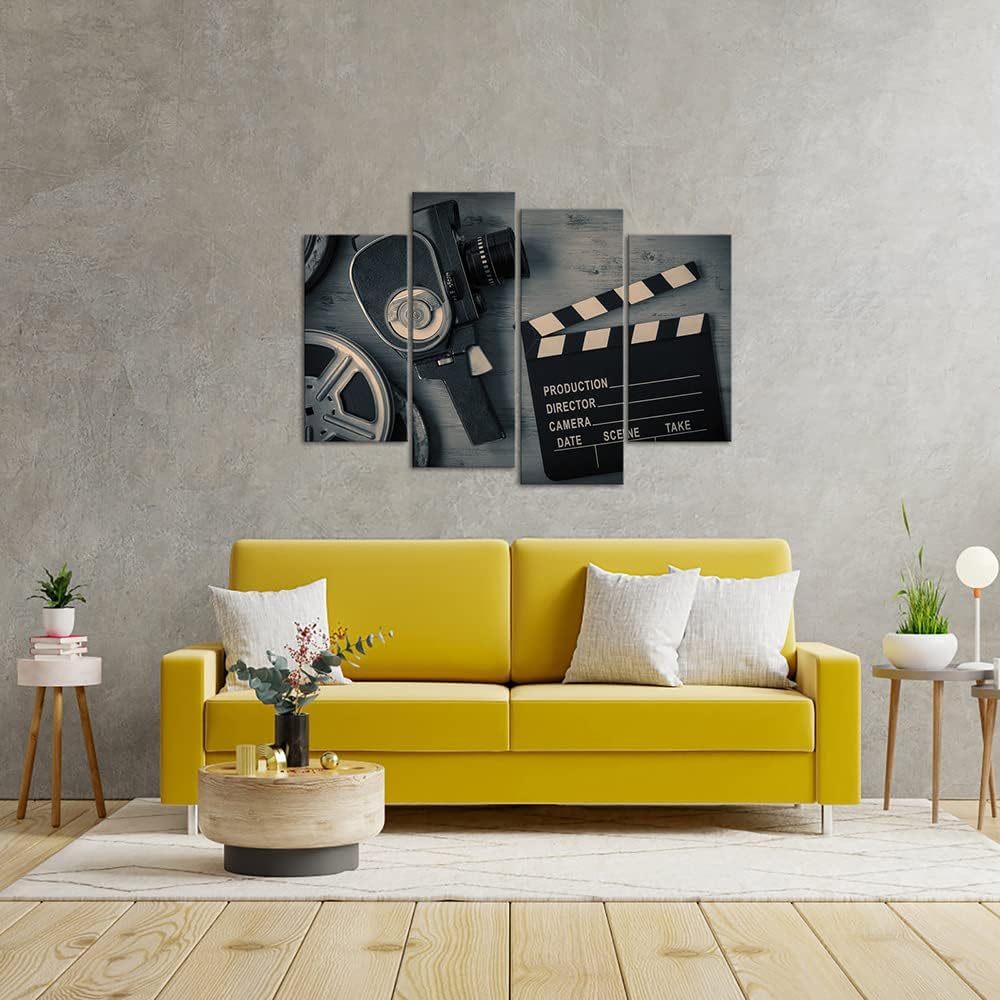 4 Pieces Black and White Film Reels Canvas Wall Art L36732