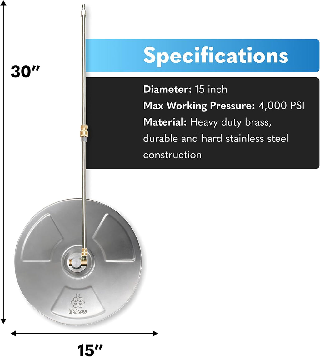 15-Inch Pressure Washer Surface Cleaner with Stainless Steel Housing, 2 Replacement Nozzles, 4000 PSI R203970