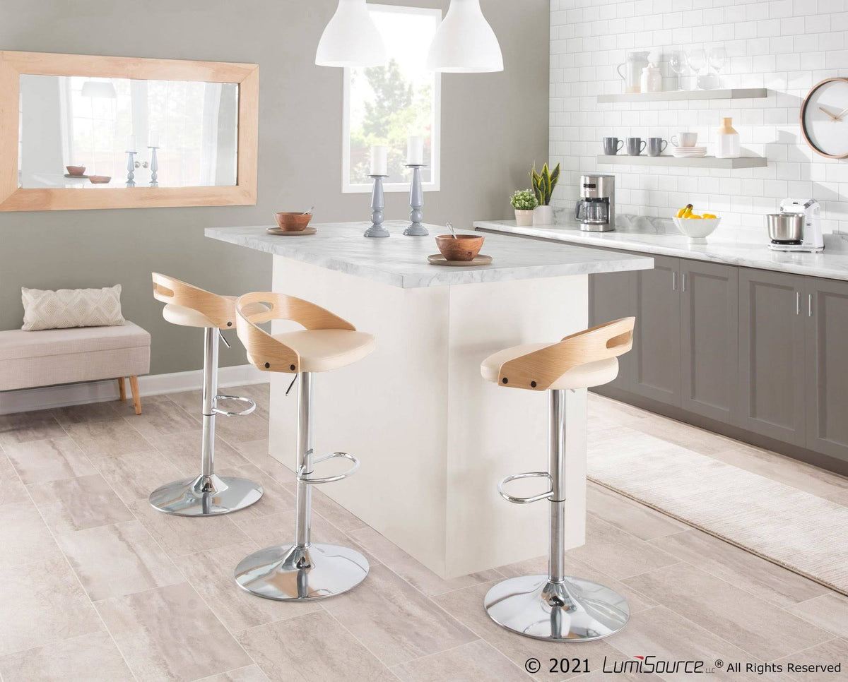Chrome Natural Wood Cream PU Barstool O832748