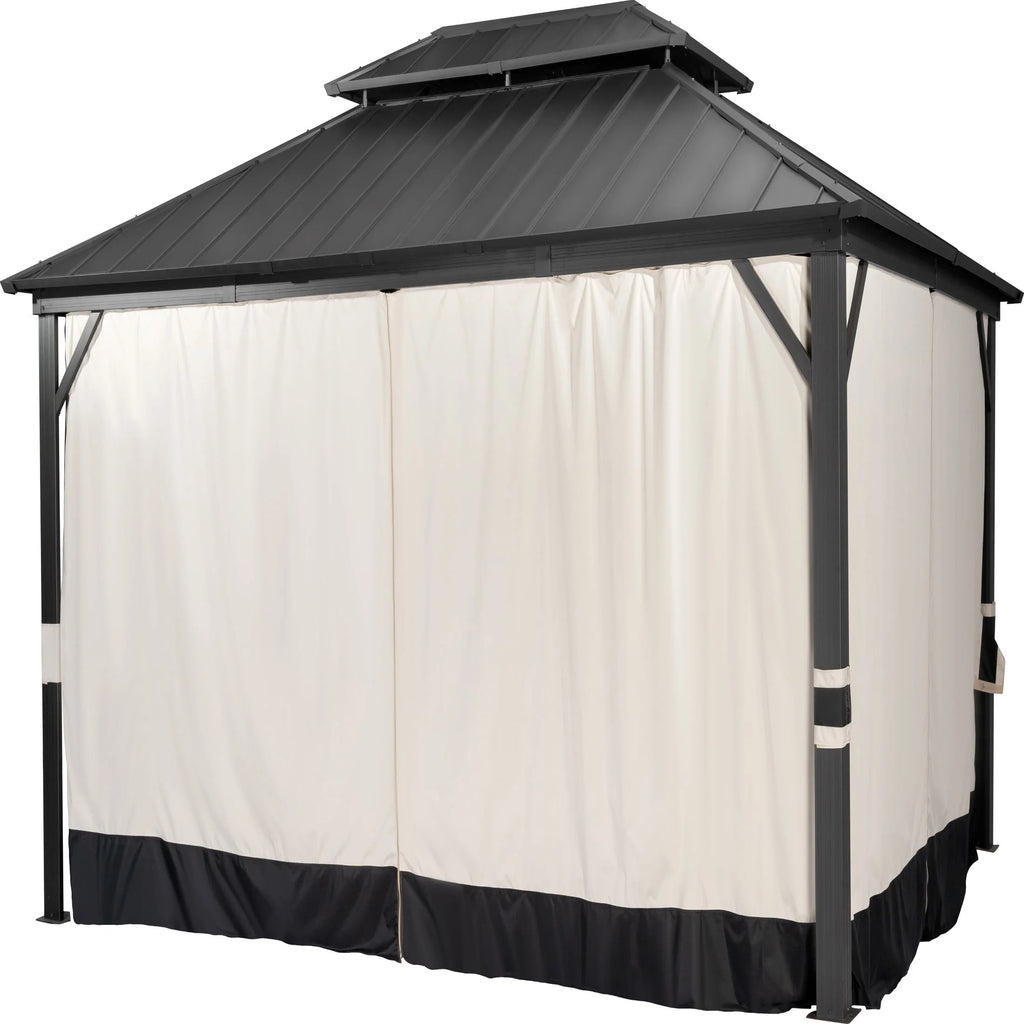14x12ft Double Galvanized Steel Hard Top Outdoor Gazebo with Netting and Curtains J876714