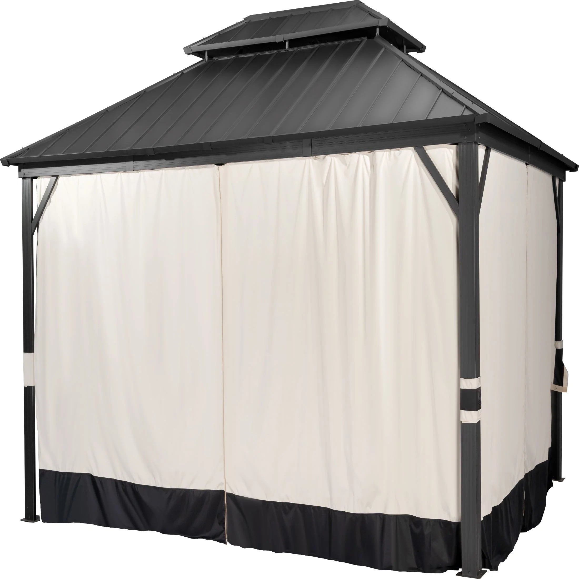 14x12ft Double Galvanized Steel Hard Top Outdoor Gazebo with Netting and Curtains J876714