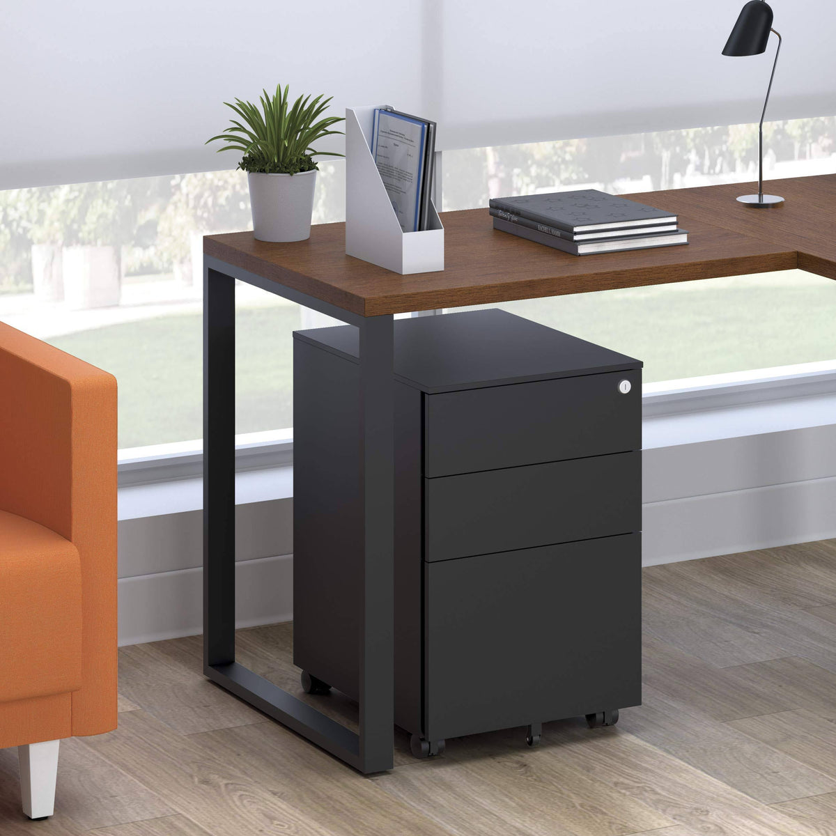 Charcoal Mobile Metal Filing Cabinet Pedestal X1507