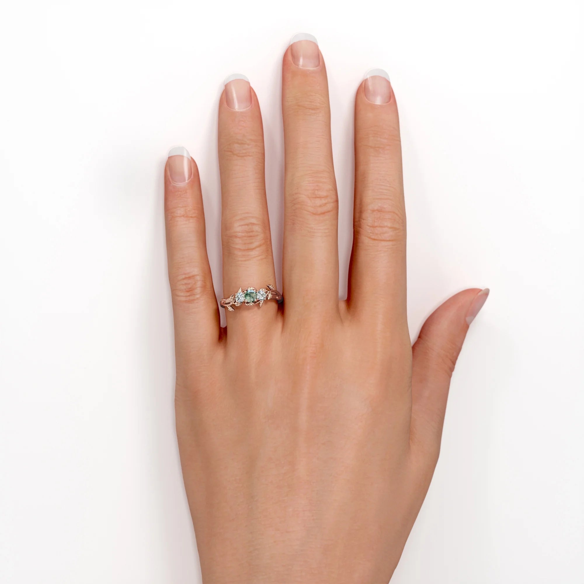 18K Rose Gold Plating over Silver Moss Green Agate Engagement Ring S8398