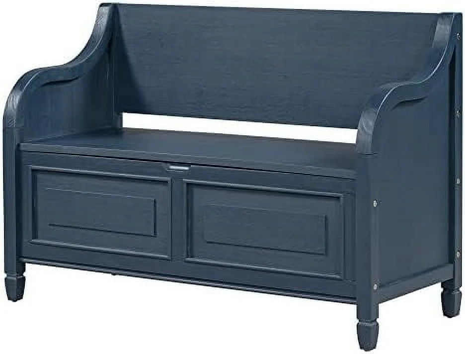 Rustic Entry Bench with Hidden Compartments and Removable Cushion (Antique Navy) K446621