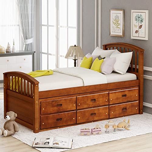 White Solid Wood Twin Platform Bed with 6 Drawers Q3818
