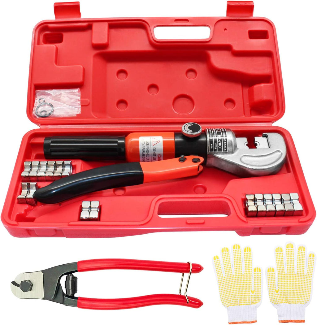 10 Ton Hydraulic Cable Crimper Hand Tool with 9 Dies and Cable Cutter O648
