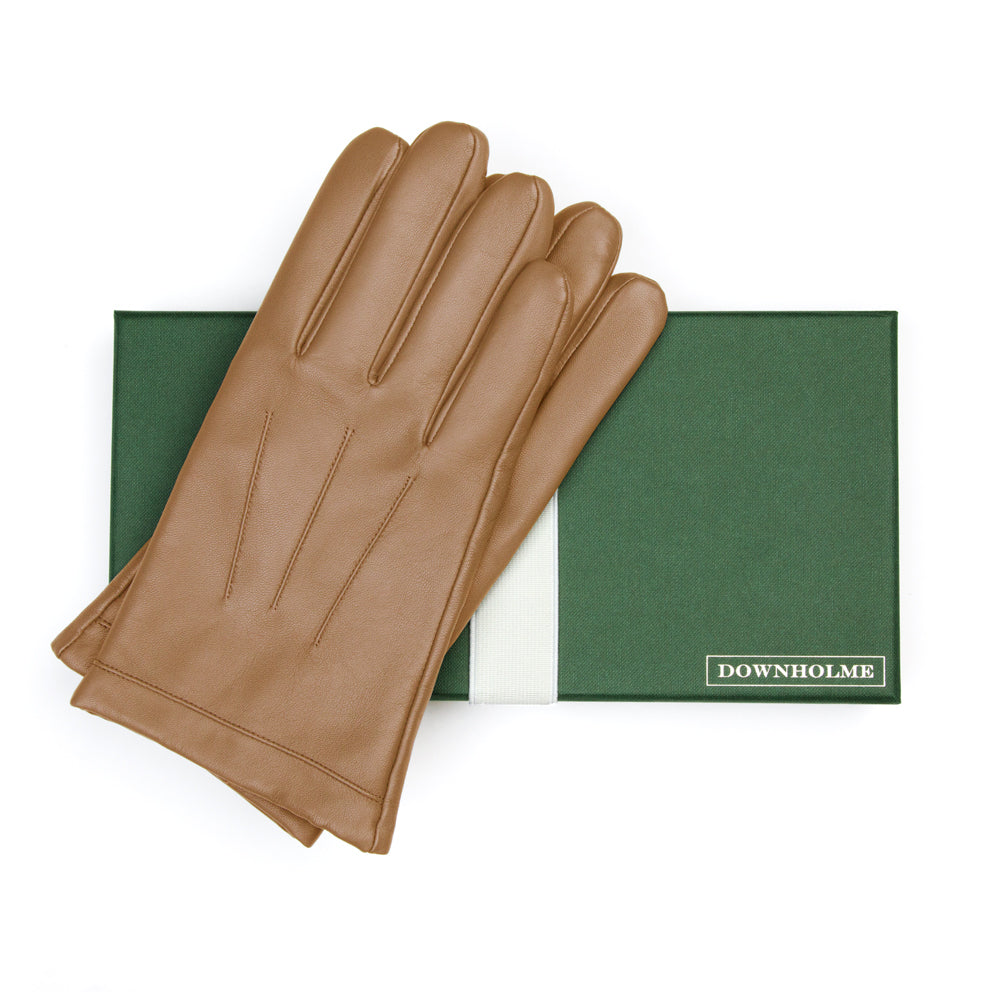 Tan Leather Cashmere Lined Touchscreen Gloves T469373
