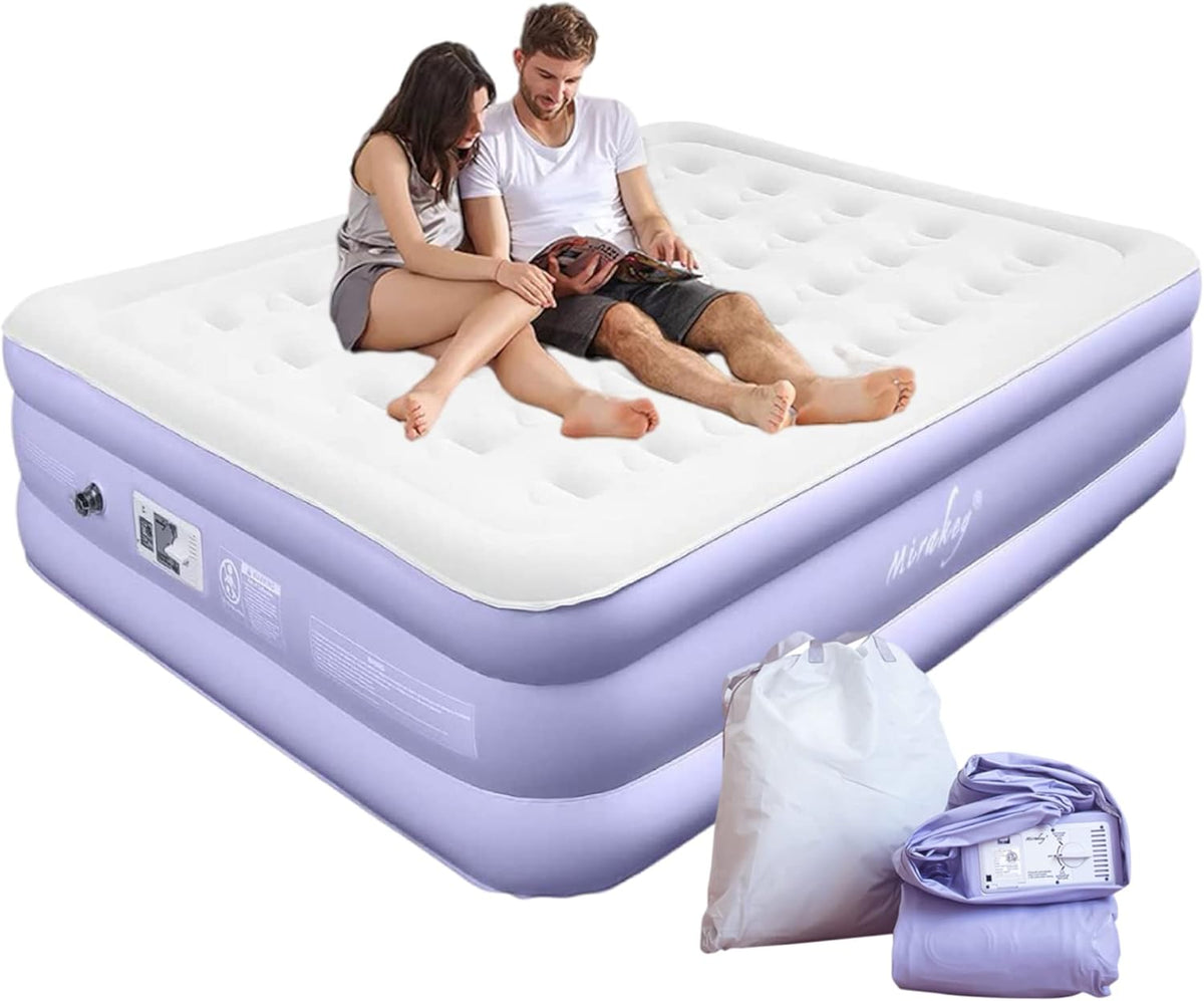 Light Blue White Velvet Flocked Twin Air Mattress with Built in Pump Q592079