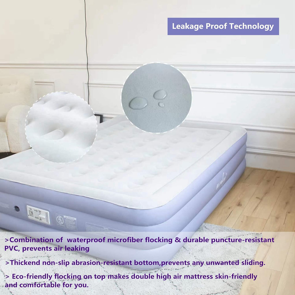 Light Blue White Velvet Flocked Twin Air Mattress with Built in Pump Q592079