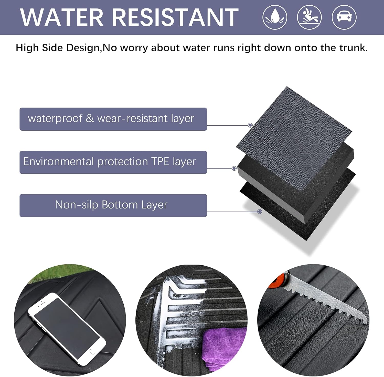 Black TPO Waterproof Rear Cargo Tray Trunk Floor Mat S520