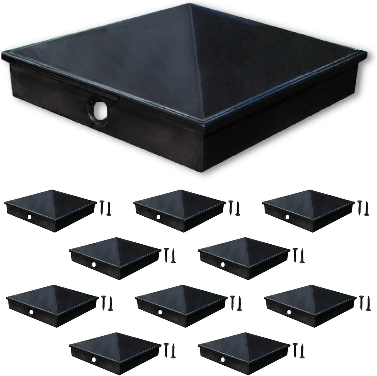 Black Solid Aluminum Fence Post Caps (10 Pack) I2610