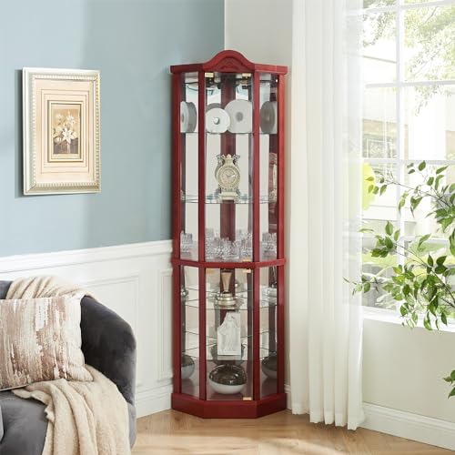 Lighted Corner Curio Cabinet with Glass Doors Y90704
