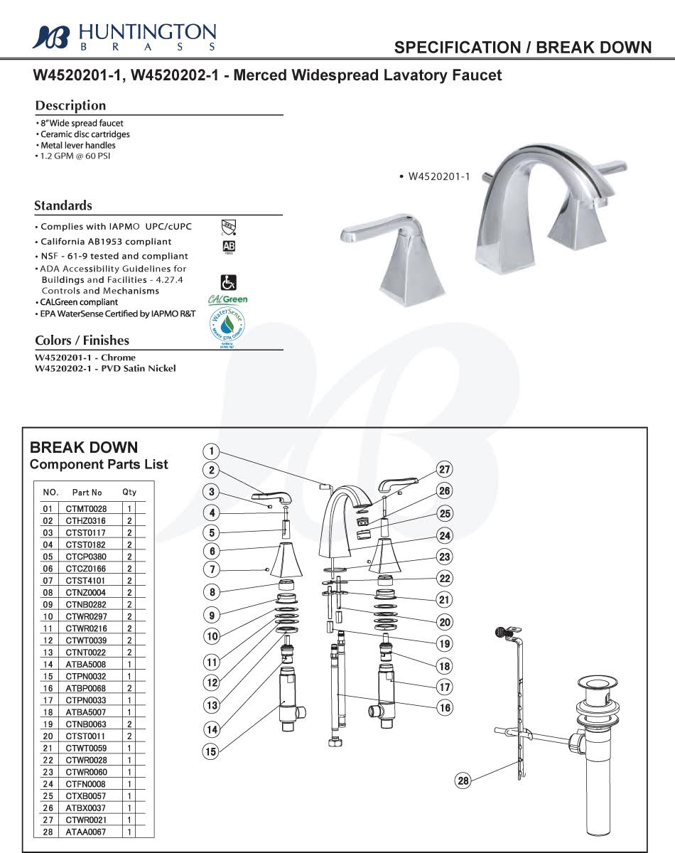 Chrome Two Handle 8 Widespread Faucet Z8315