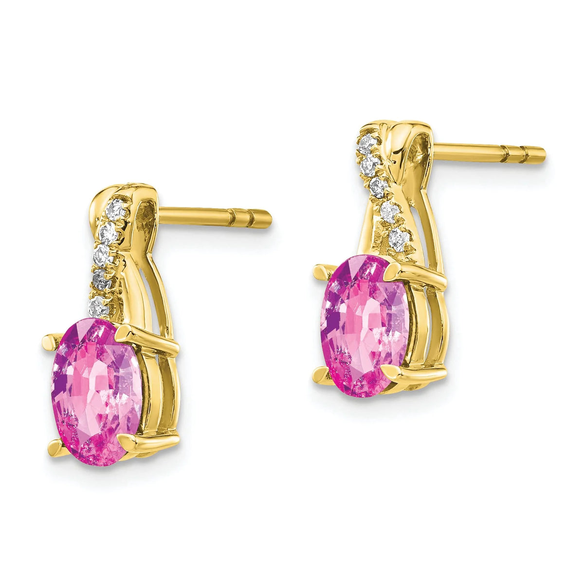 10K Yellow Gold Created Pink Sapphire and Diamond Earrings G705500
