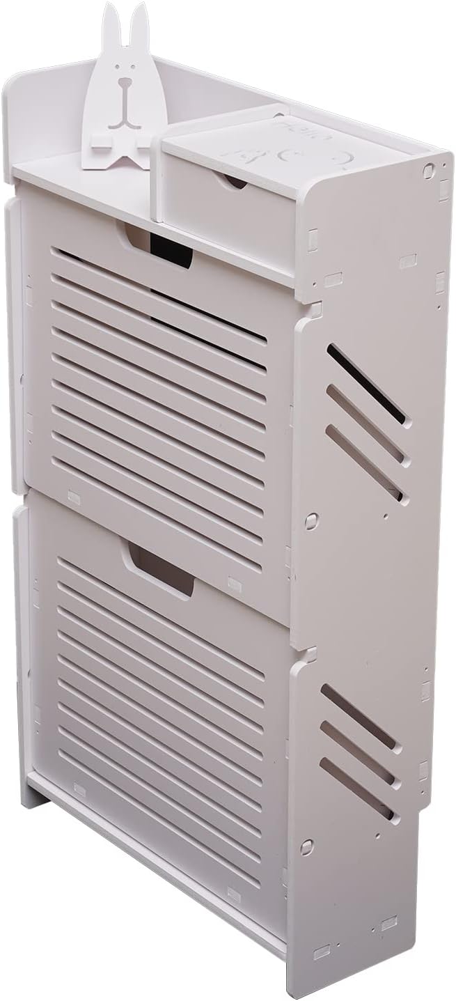 White 2 Tier Narrow Shoe Cabinet H718