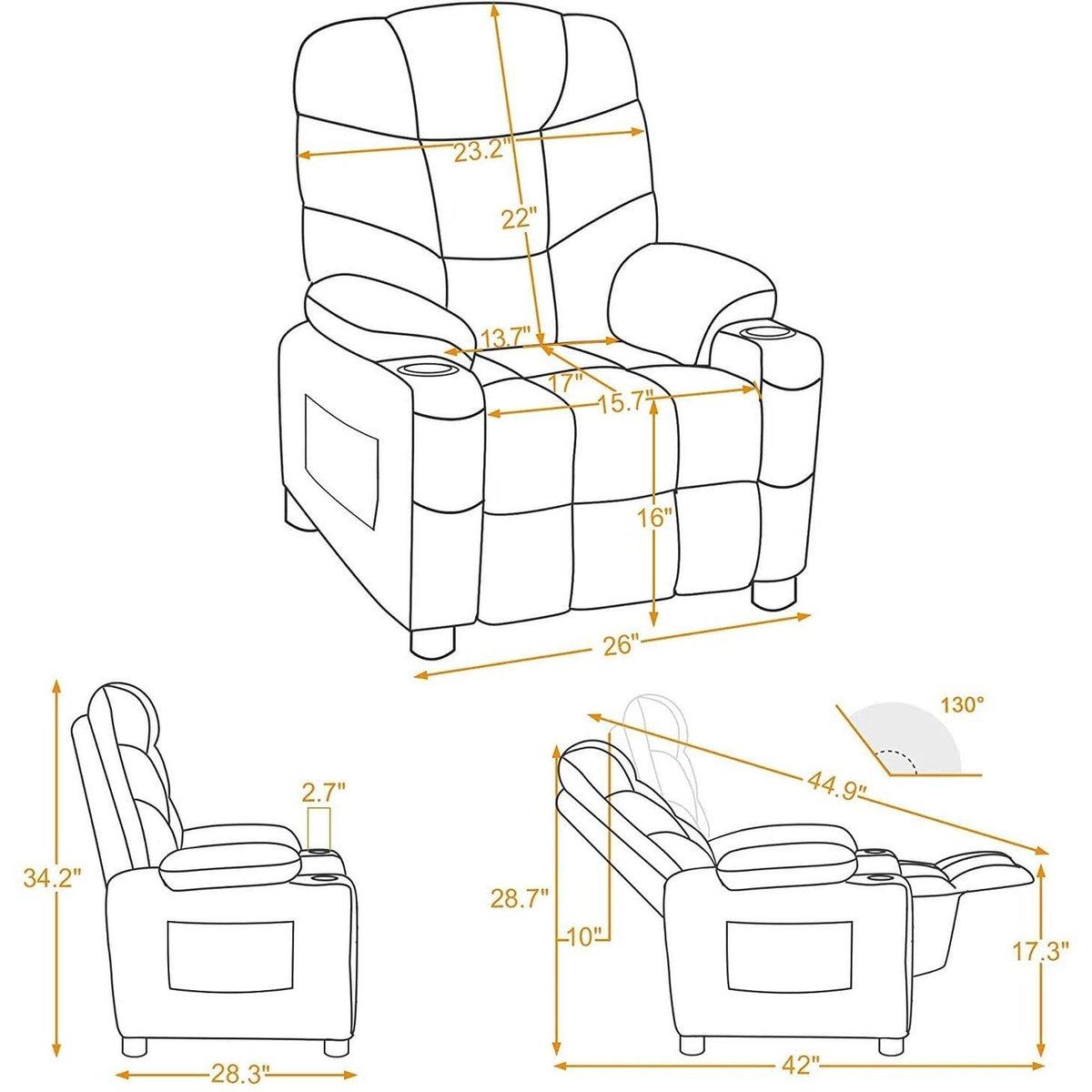 Velvet Recliner Chair with Cup Holders W84887