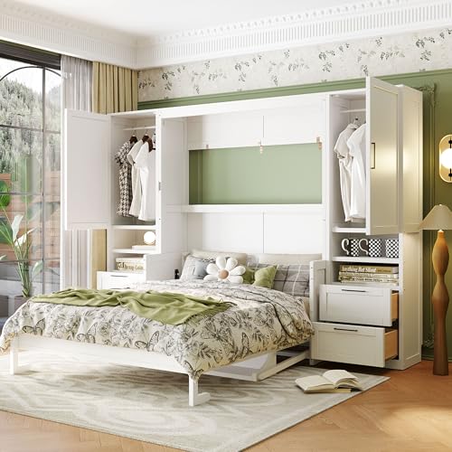 Gray Queen Size Murphy Bed with Storage Drawer W950