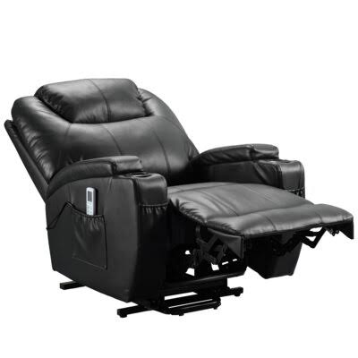 Black Faux Leather Power Lift Recliner with Heating and Massage G995