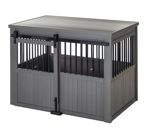 Grey Large Dog Crate with Sliding Barn Door S498