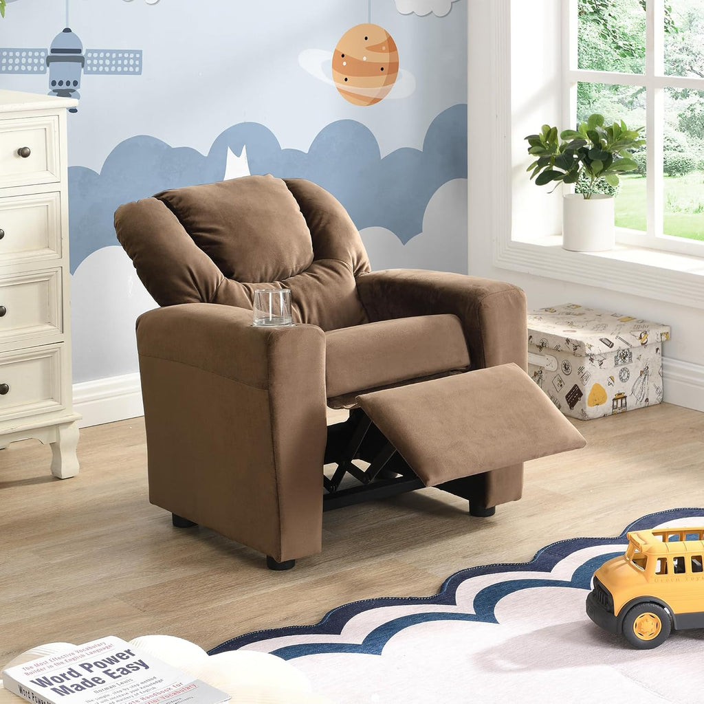 Kids Velvet Recliner Chair with Cup Holder K740